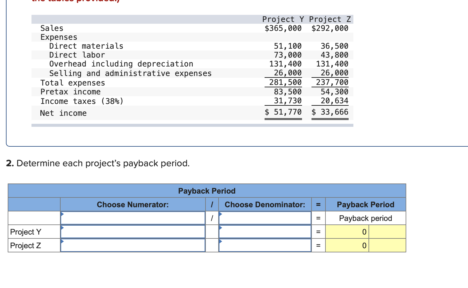 projects. Project Y requires a $345,000 investment for new machinery with a