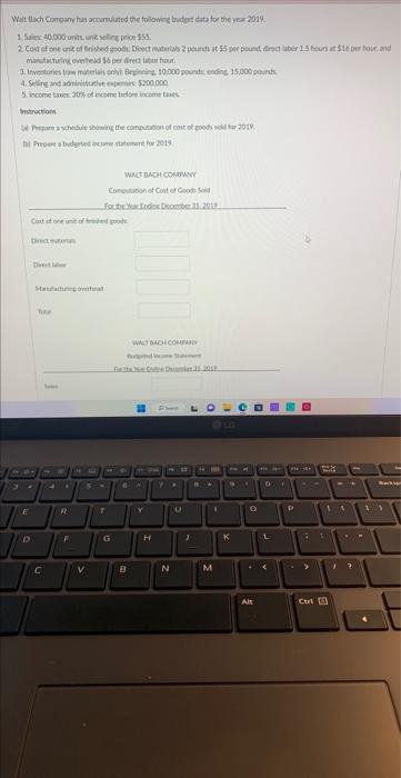  Wilt Hisch Conosry has orcumsioned the folowing budget dab for the