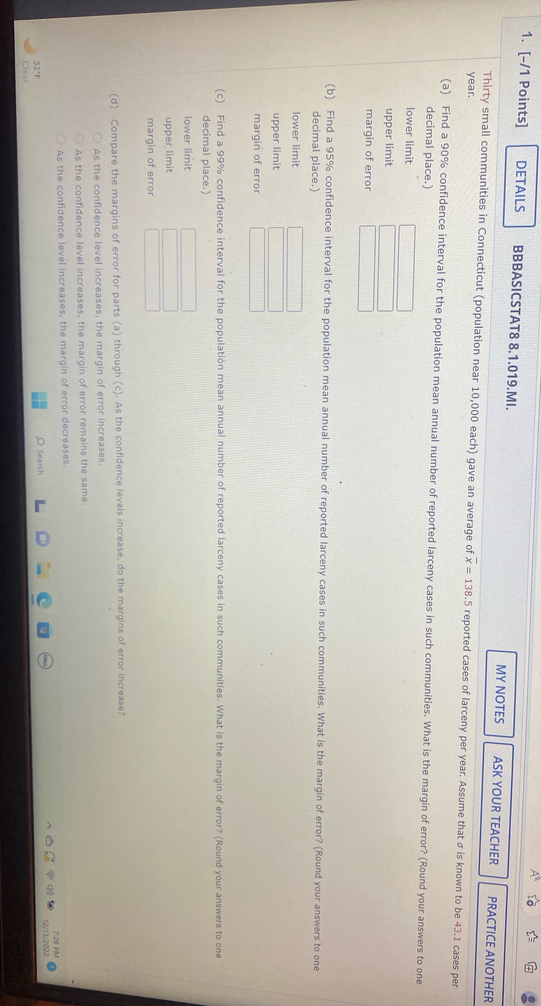  1. [-/1 Points] DETAILS BBBASICSTAT8 8. 1.019.MI. MY NOTES ASK YOUR