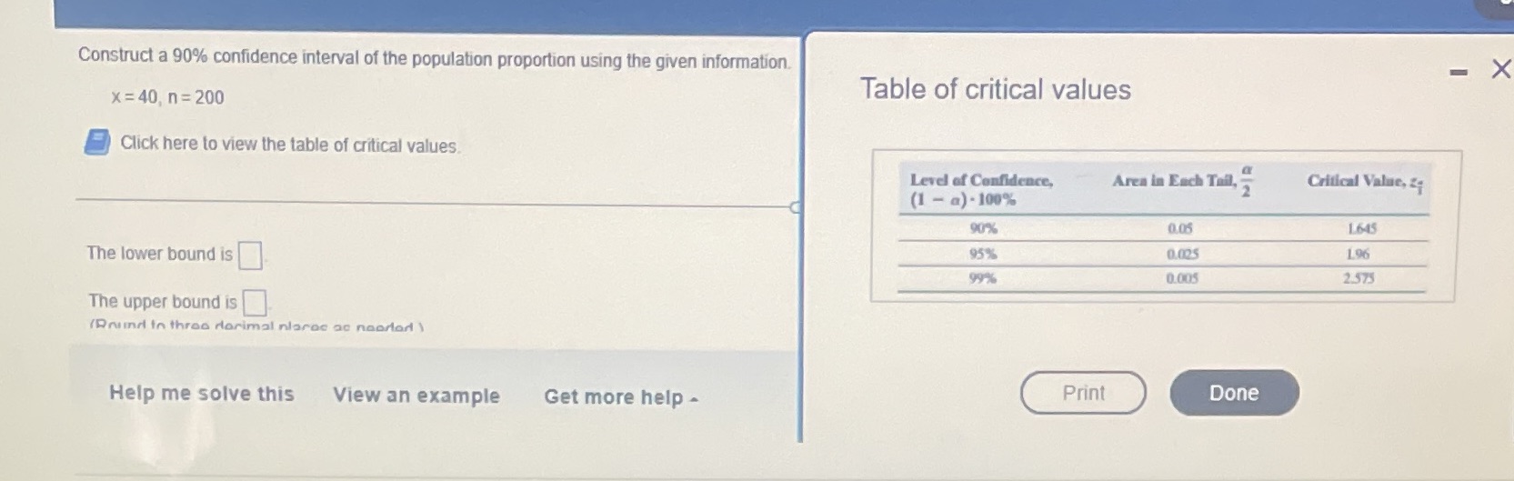  Construct a 90% confidence interval of the population proportion using the