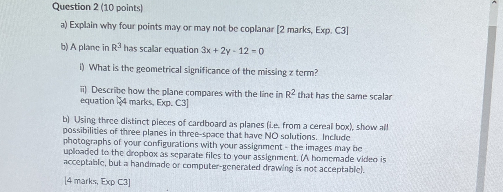 Question 2 (10 points) a) Explain why four points may or
