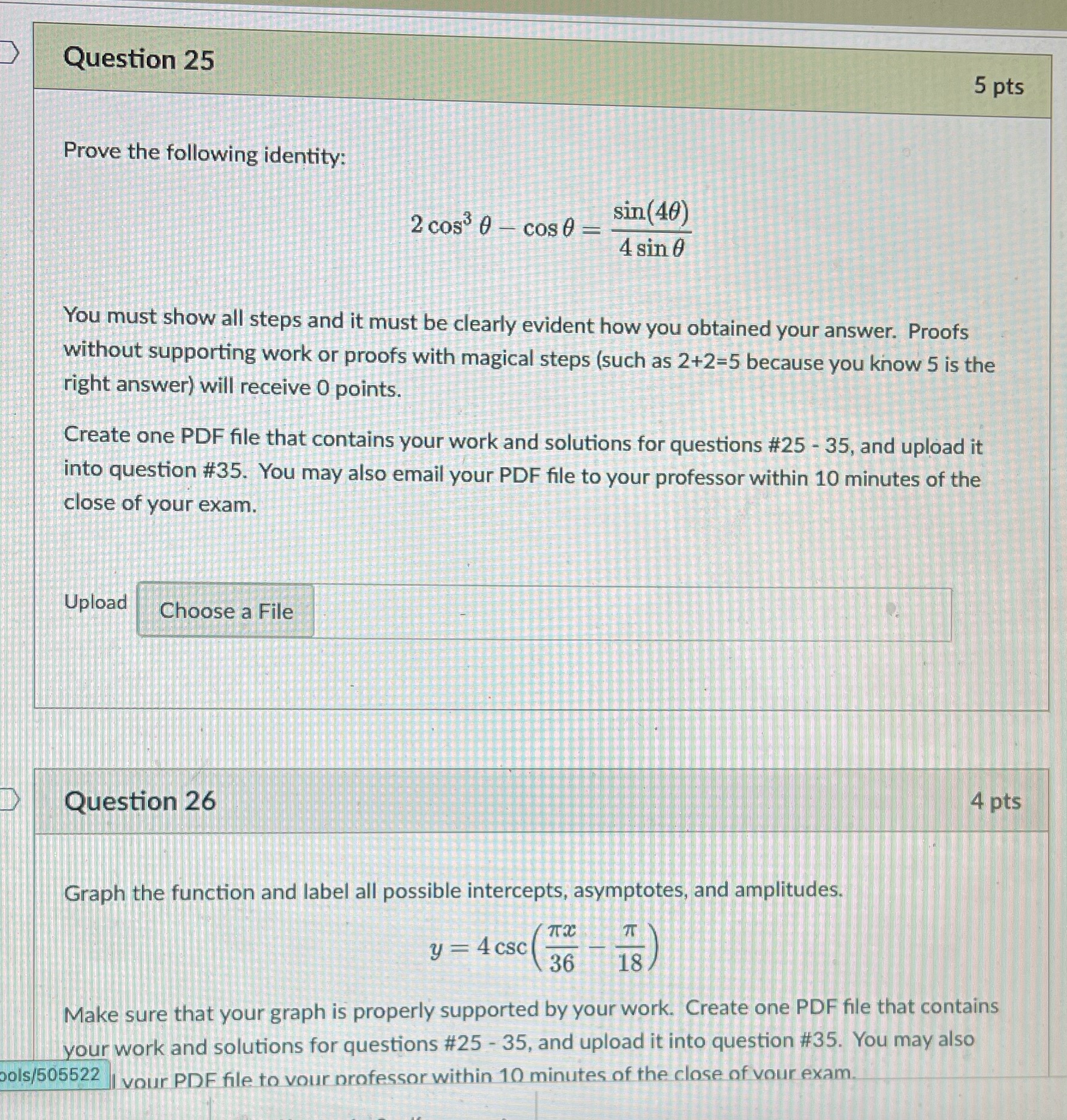 Need Answer for both Question 25 5 pts Prove the following identity:
