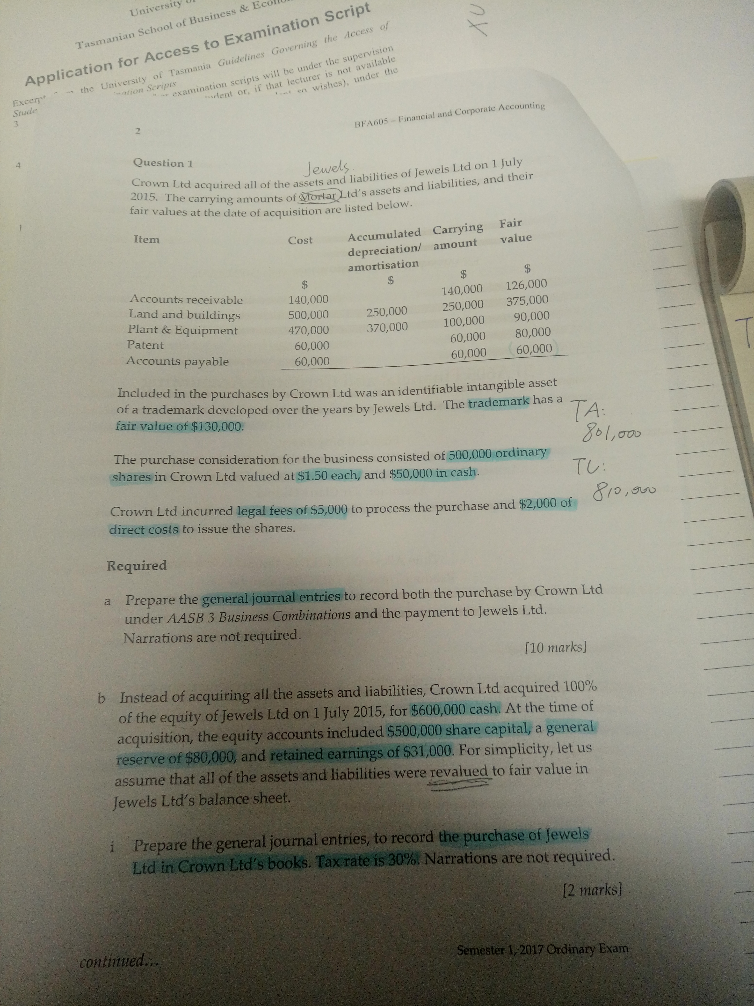 script s choo\ of usiocss Application for Access to Examination Financial and