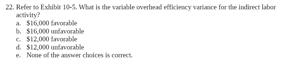  22. Refer to Exhibit 10-5. What is the variable overhead efficiency