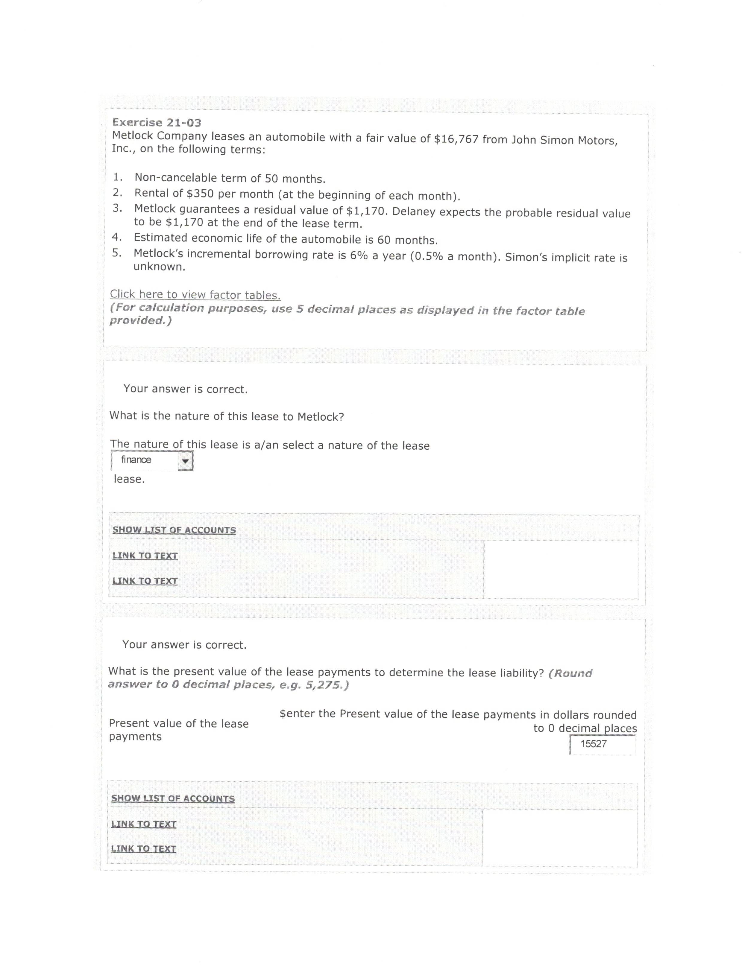 Trying to solve attached problem with leases. . Exercise 2103 Metlock
