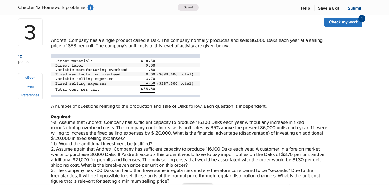 Chapter 12 Question 3 Chapter 12 Homework problems i Saved Help Save