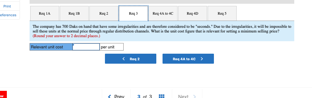 unit costs at this level of activity are given below: 10 points