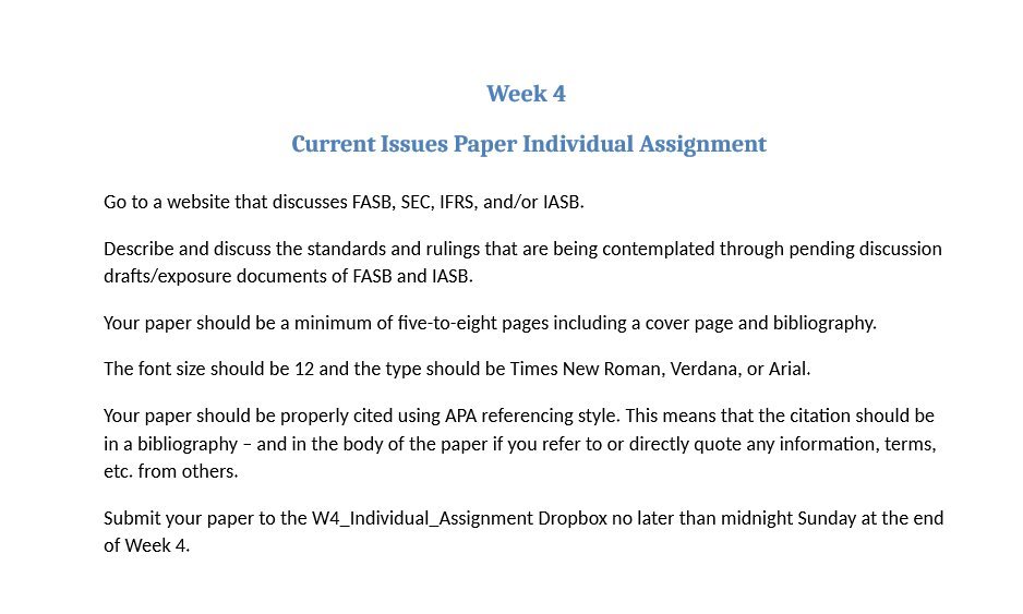 Week 4 Current Issues Paper Individual Assignment Go to a website