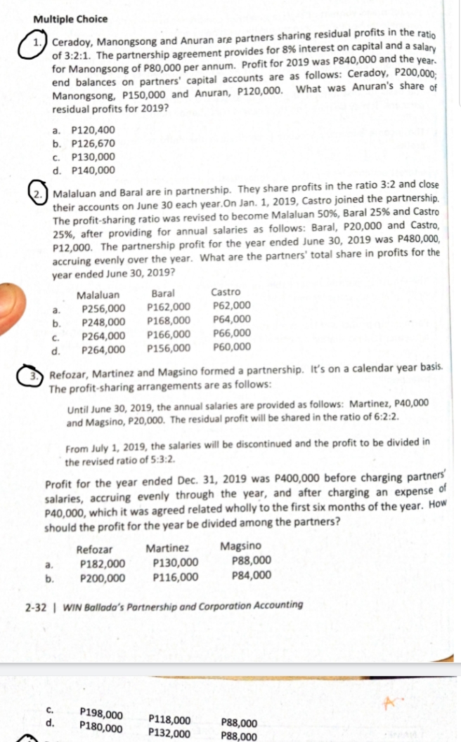 Thankyouuuuu please show complete solution Multiple Choice 1 . Ceradoy, Manongsong and