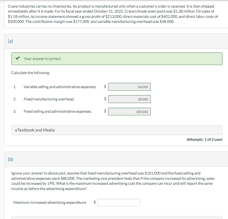 Crane Industries carries no inventories. Its product is manufactured only when a