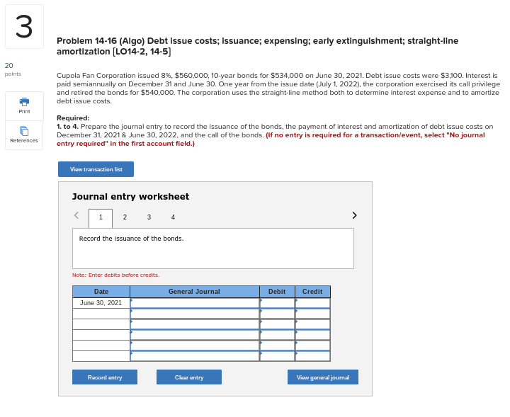 I am having trouble with this question. 3 Problem 14-16 (Algo) Debt