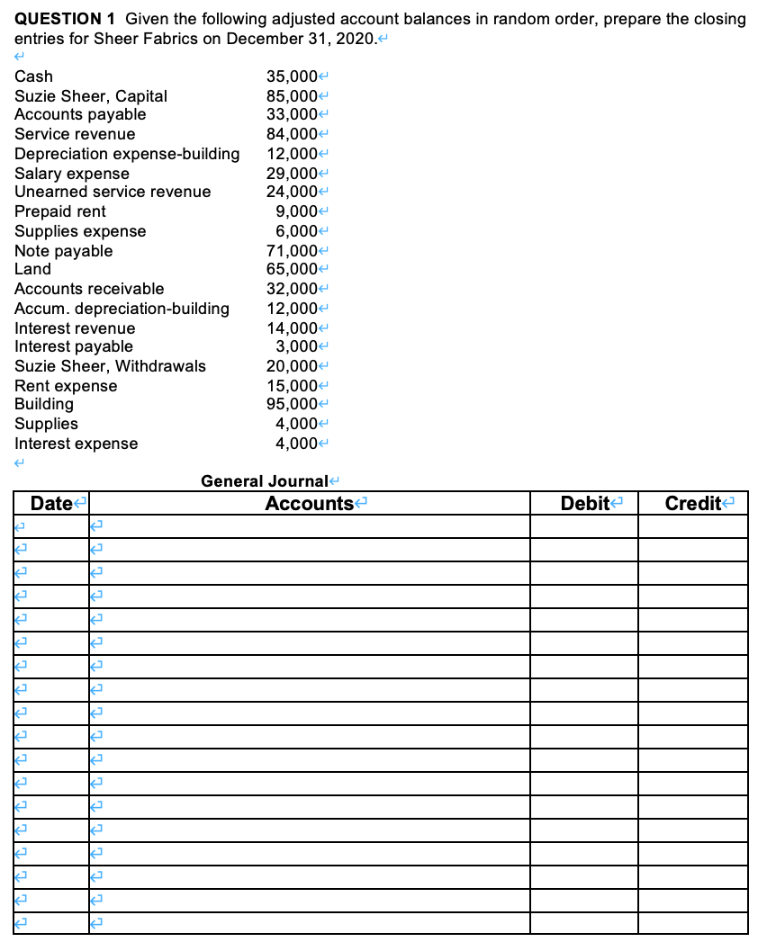 thank you help me get answer QUESTION 1 Given the following adjusted