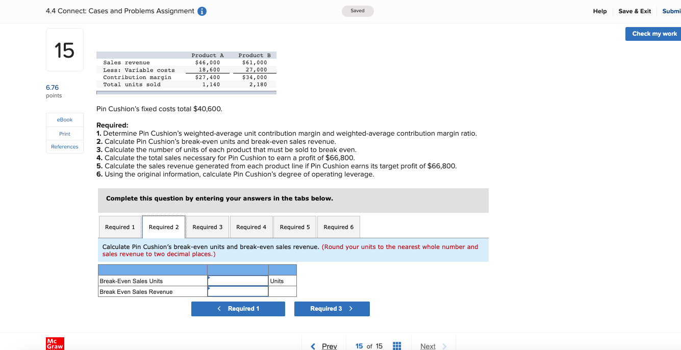 Saved Help Save & Ch 15 Product A Product B Sales revenue