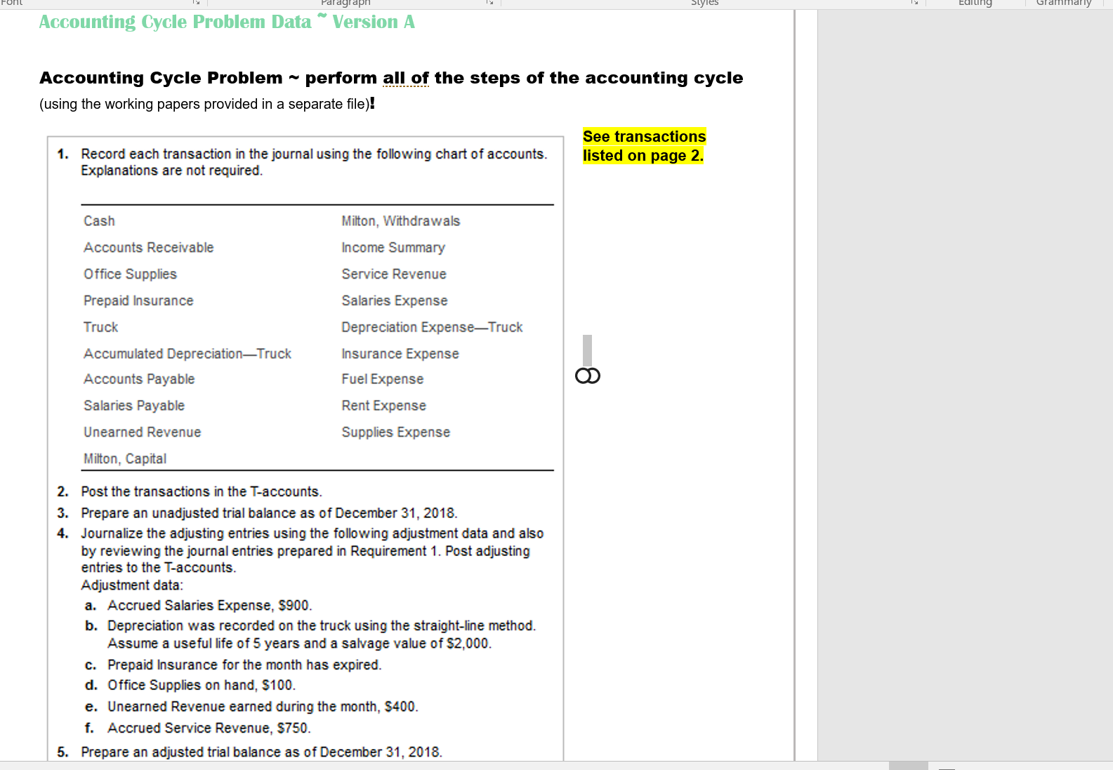December 31 , 2018. Prepare Mitton Delivery Service's income statement and statement