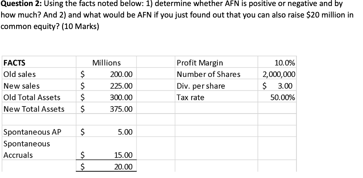 These are two separate questions. Question 2: Using the facts noted below: