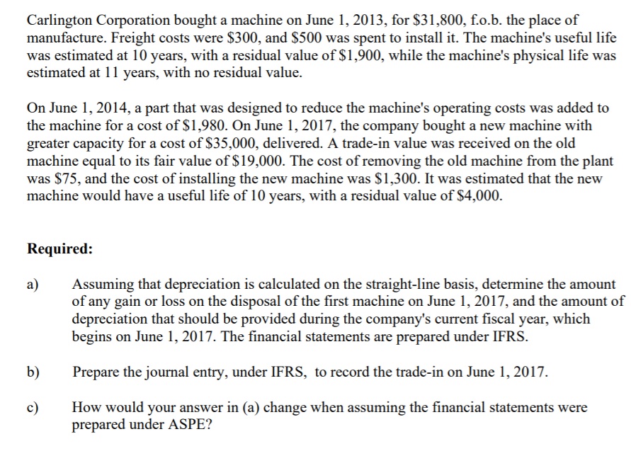 accounting practice problem help Carlington Corporation bought a machine on June 1,