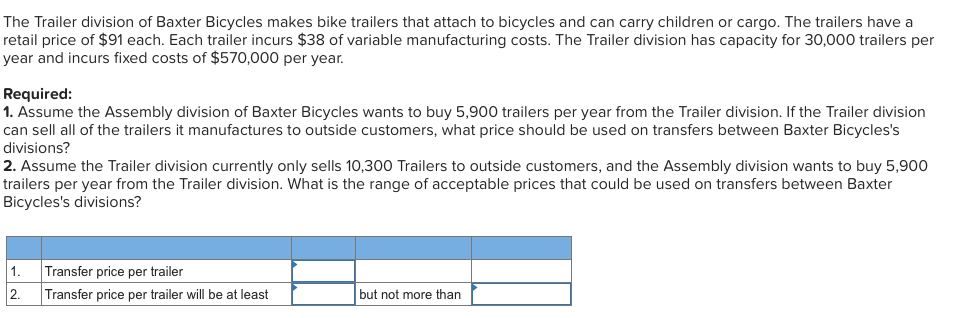 Could I please get assistance with this question? The Trailer division of