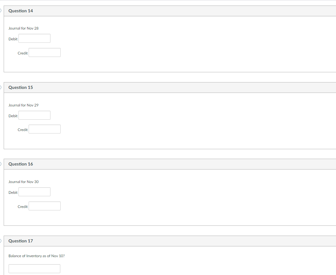 with the information given. do the folowing Question 14 Journal for Nov