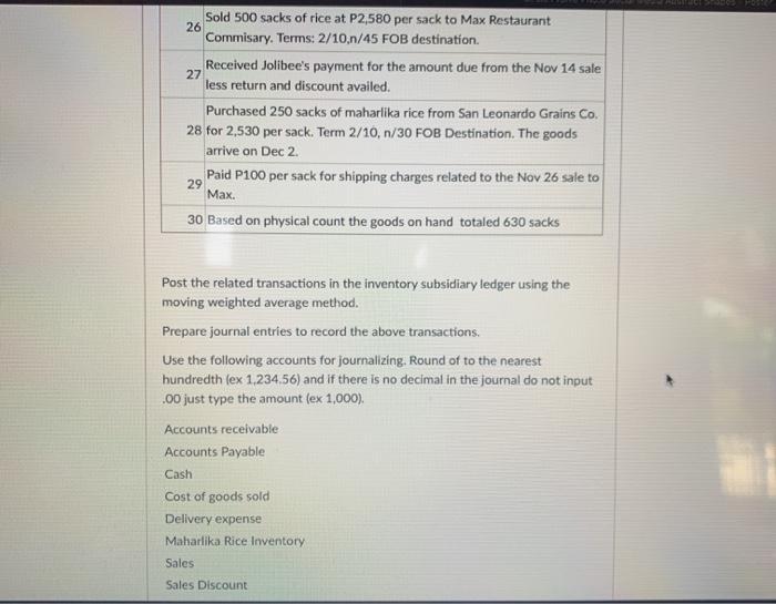as of Nov 10?Question 18 Balance of Inventory as of Nov 13?