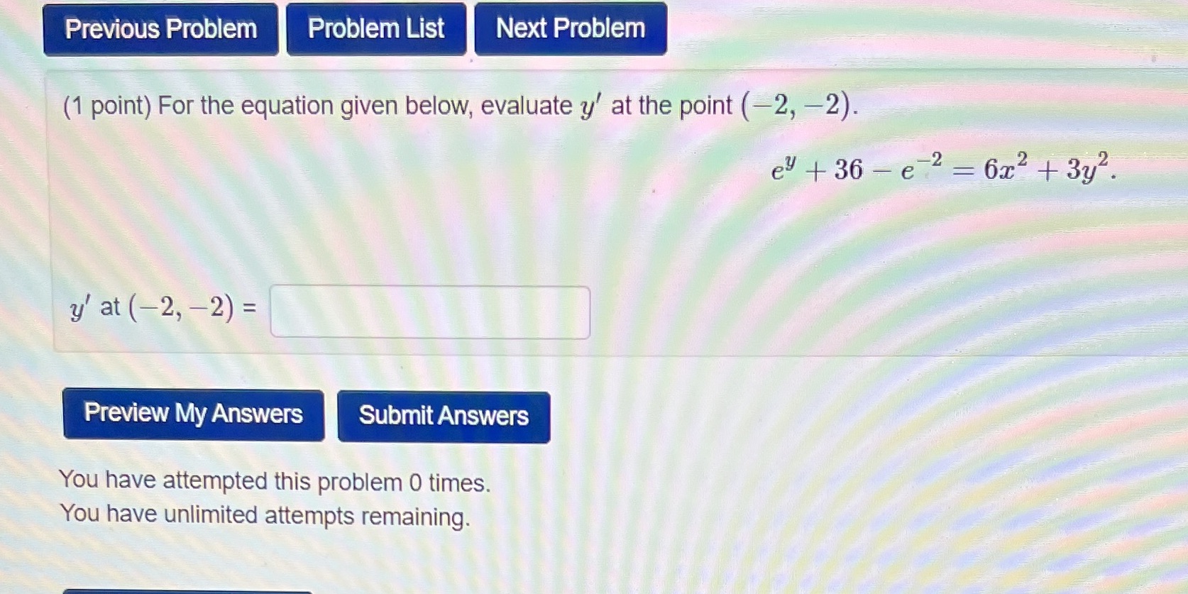  Previous Problem Problem List Next Problem (1 point) For the equation