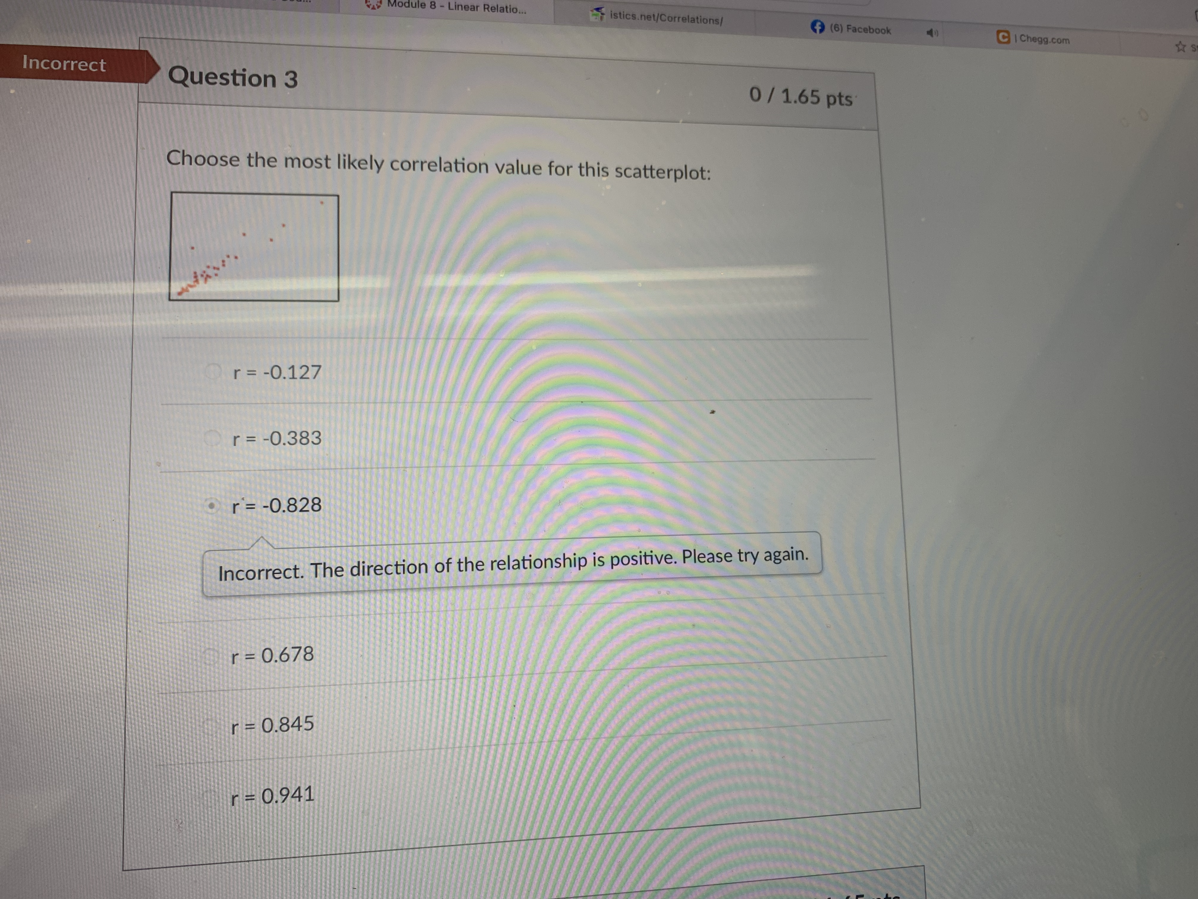 - Linear Relation.. istics.net/Correlations/ f (6) Facebook C | Chegg.com Incorrect