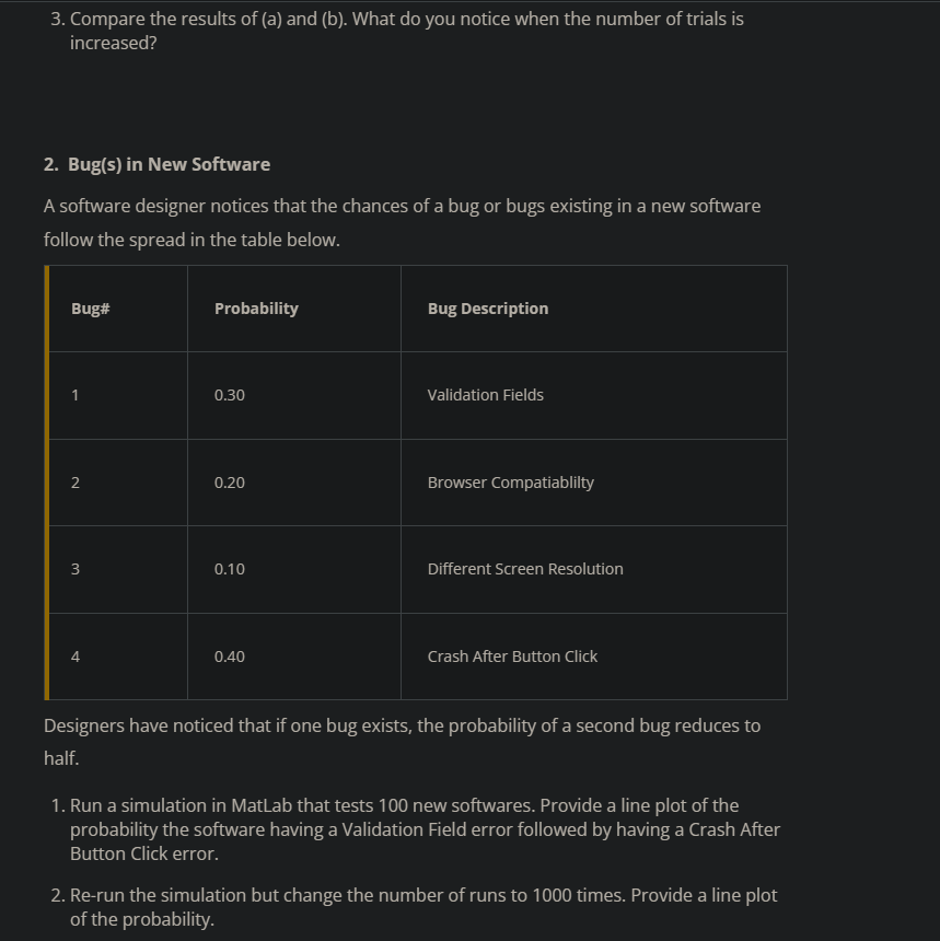 solve the scenario presented. 1. Item drops in MMO A designer is