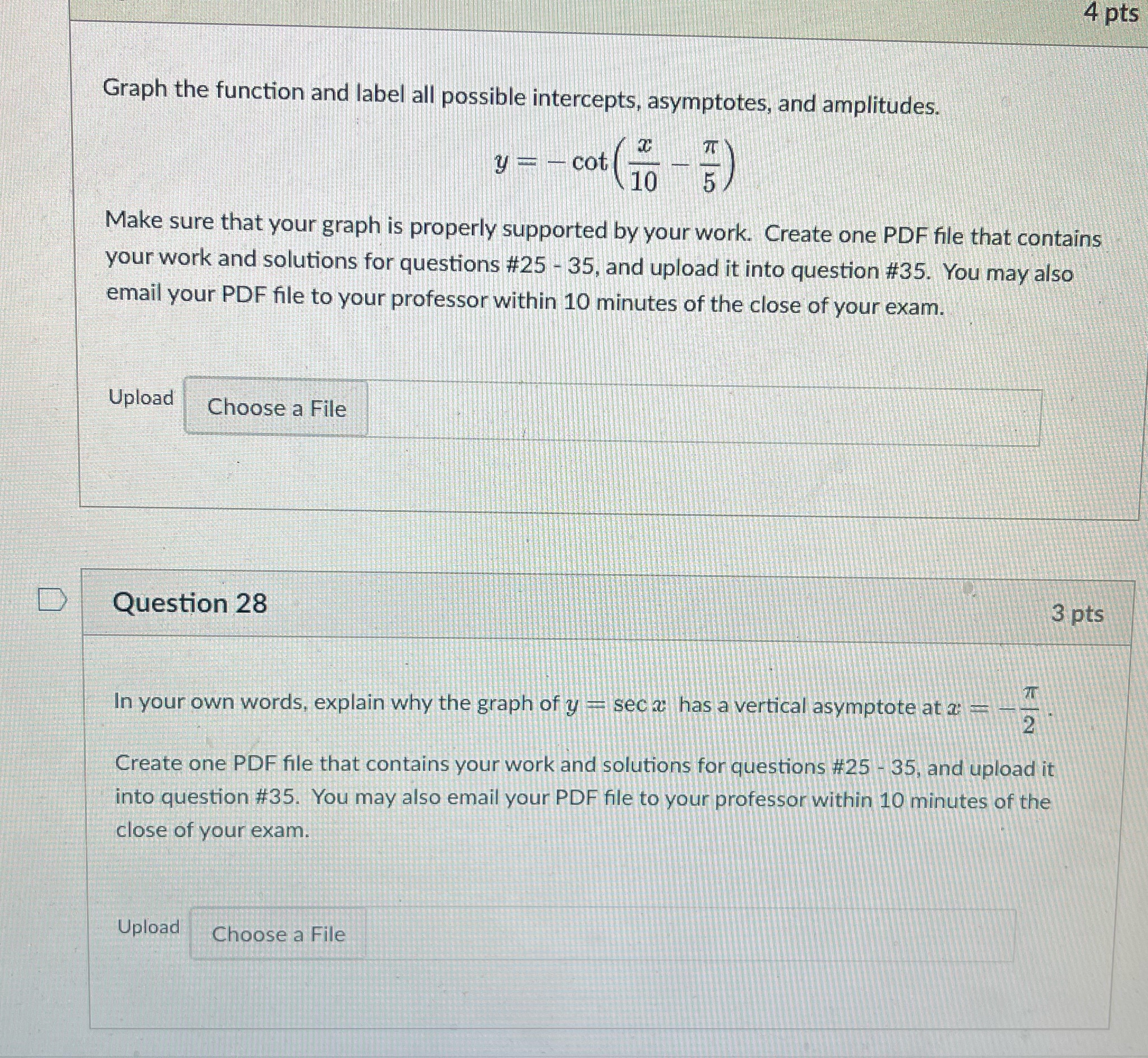 4 pts Graph the function and label all possible intercepts, asymptotes,