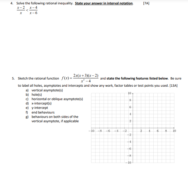 y-intercept c) hole(s) d) vertical asymptote(s) e) horizontal / oblique asymptote(s)1 2.