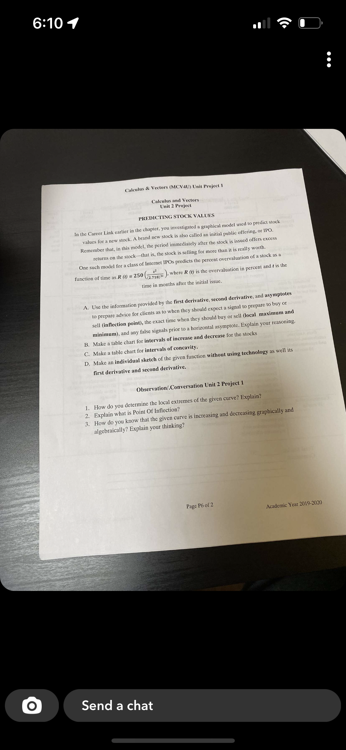  6:10 1 Calculus & Vectors (MCV4U) Unit Project 1 Calculus and