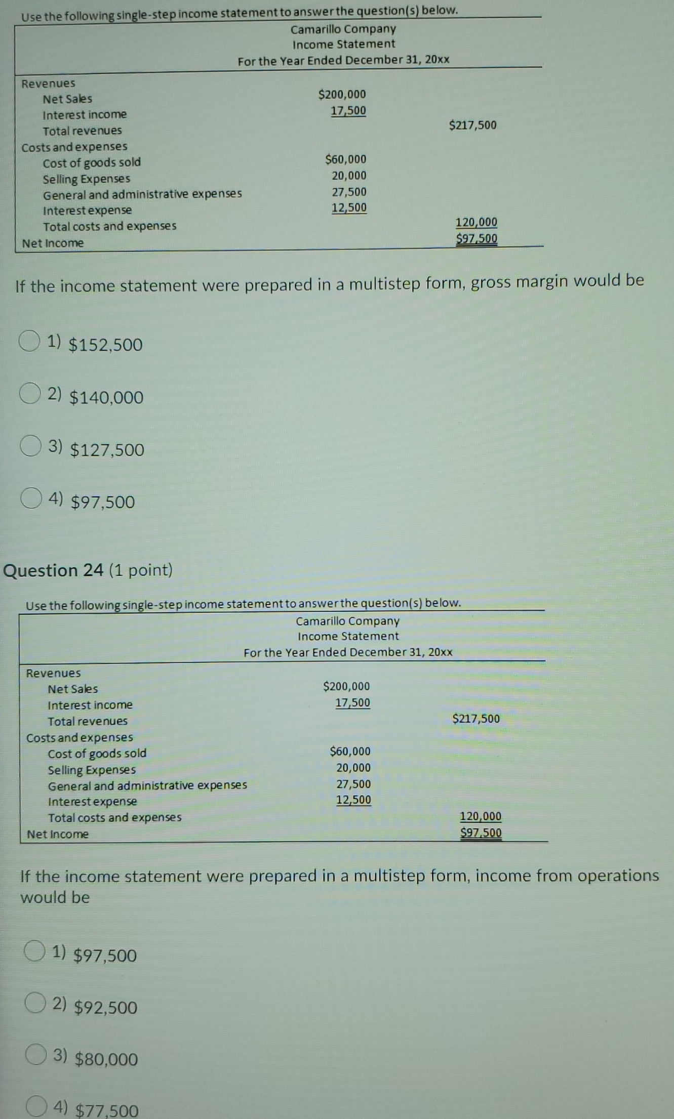 practice questions Use the following single-step income statement to answer the question(s)