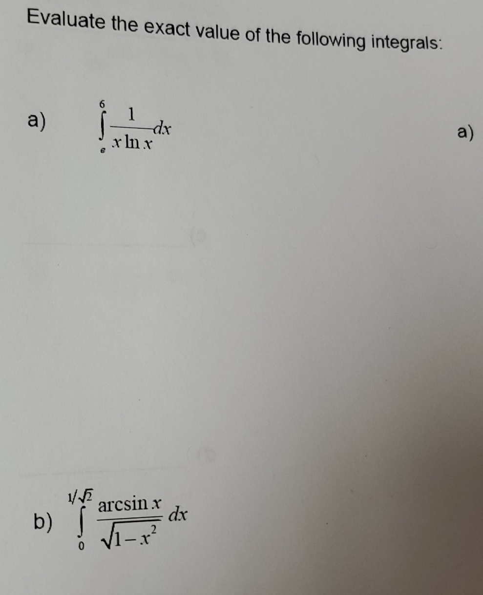 Please help solve this integral Evaluate the exact value of the following