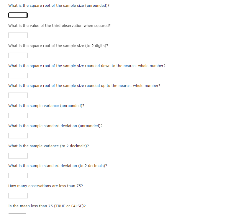 many data observations are present (sample size)? COUNT #N/A 75 What is