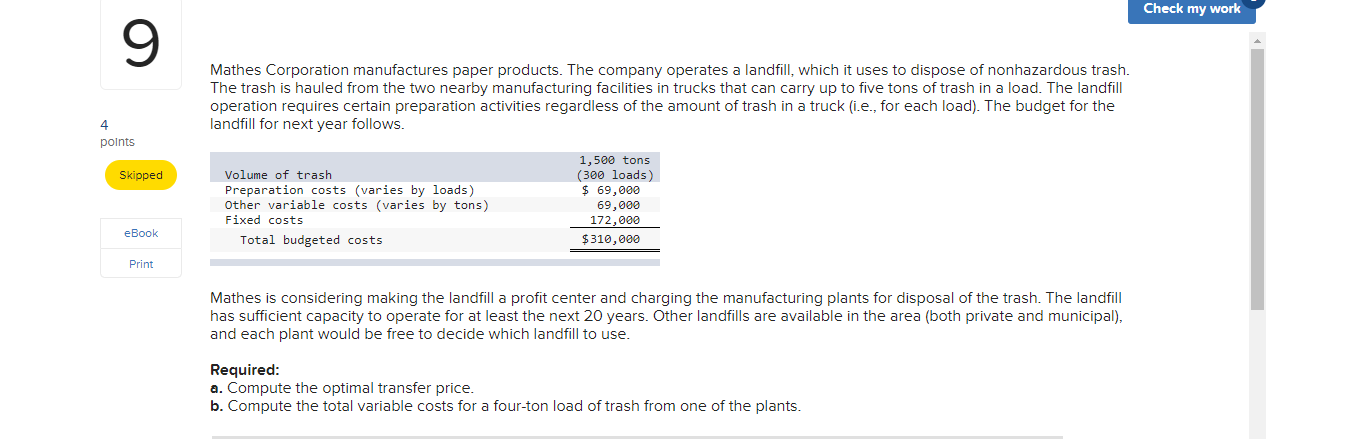 Need help with this problem. Check my work E Mathes Corporation manufactures