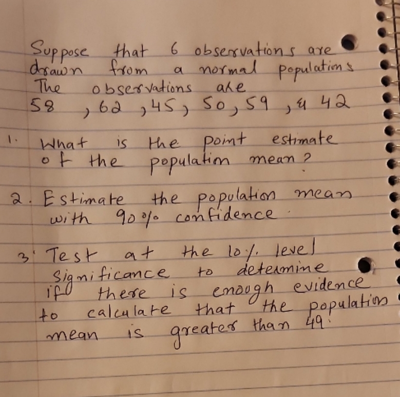 explain each step and formulas in calculation Suppose that 6 observations are