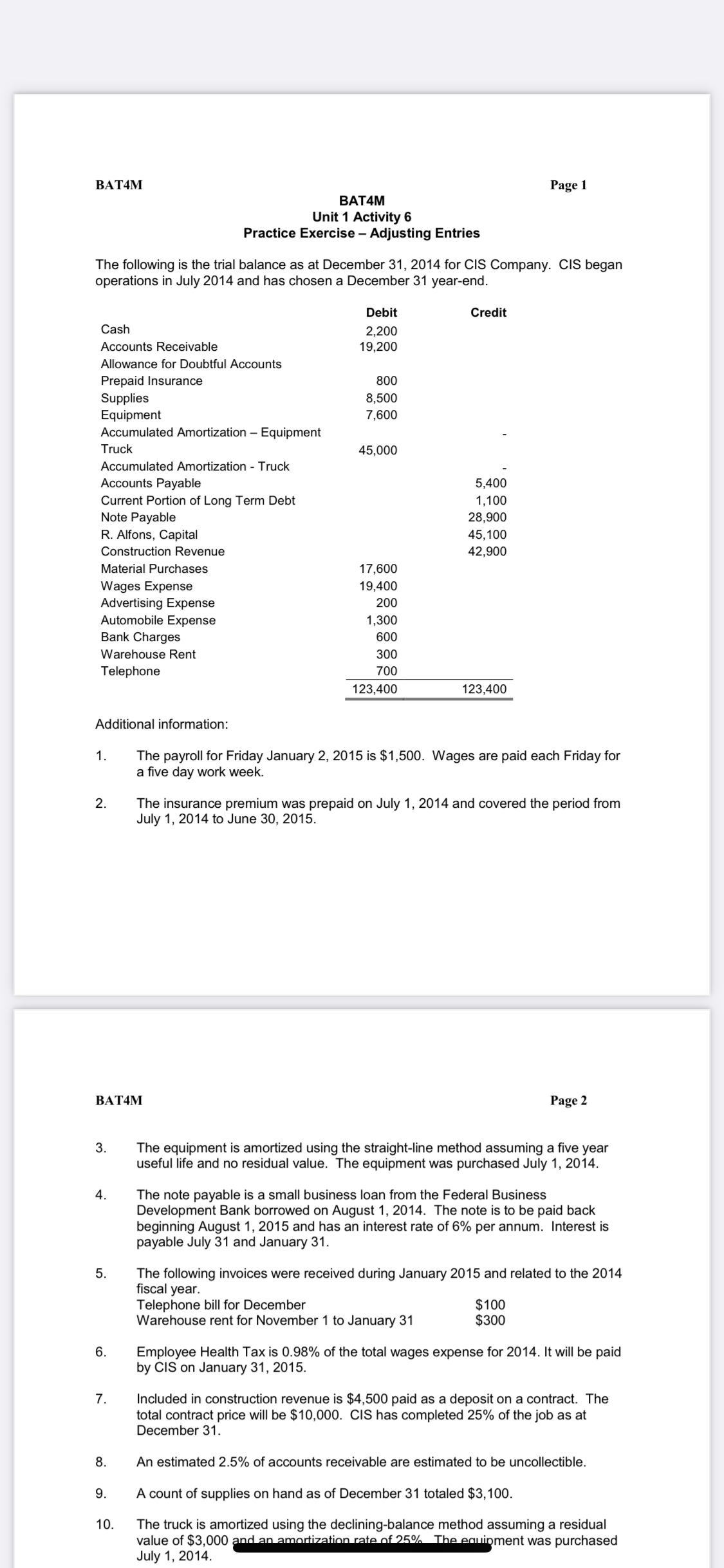 Equipment - Truck 45.000 Accumulated Amortization - Truck _ Accounts Payable 5,400