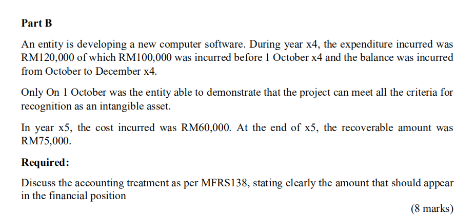  Part B An entity is developing a new computer software. During