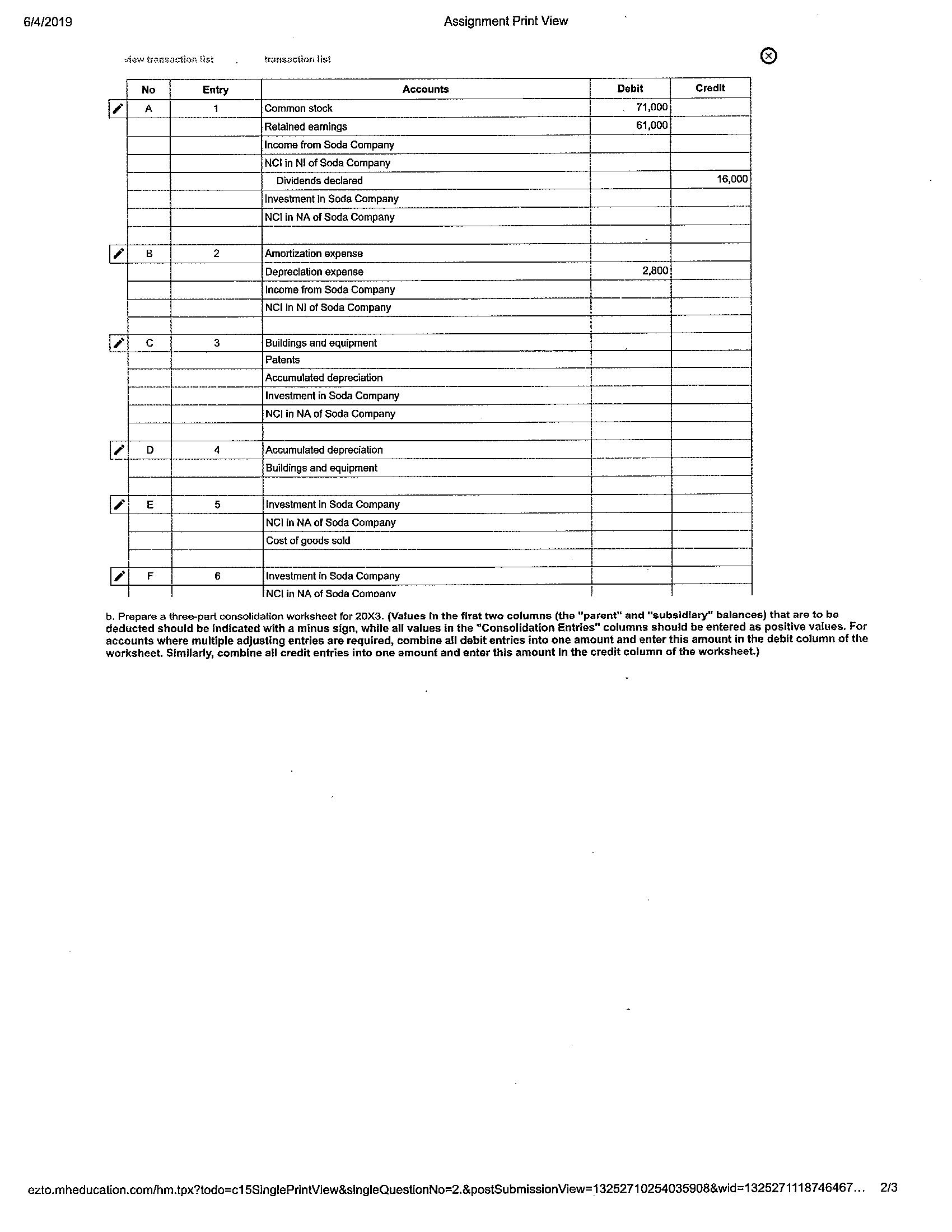 assignment. Step by Step would be best if at all possible. Consolidation