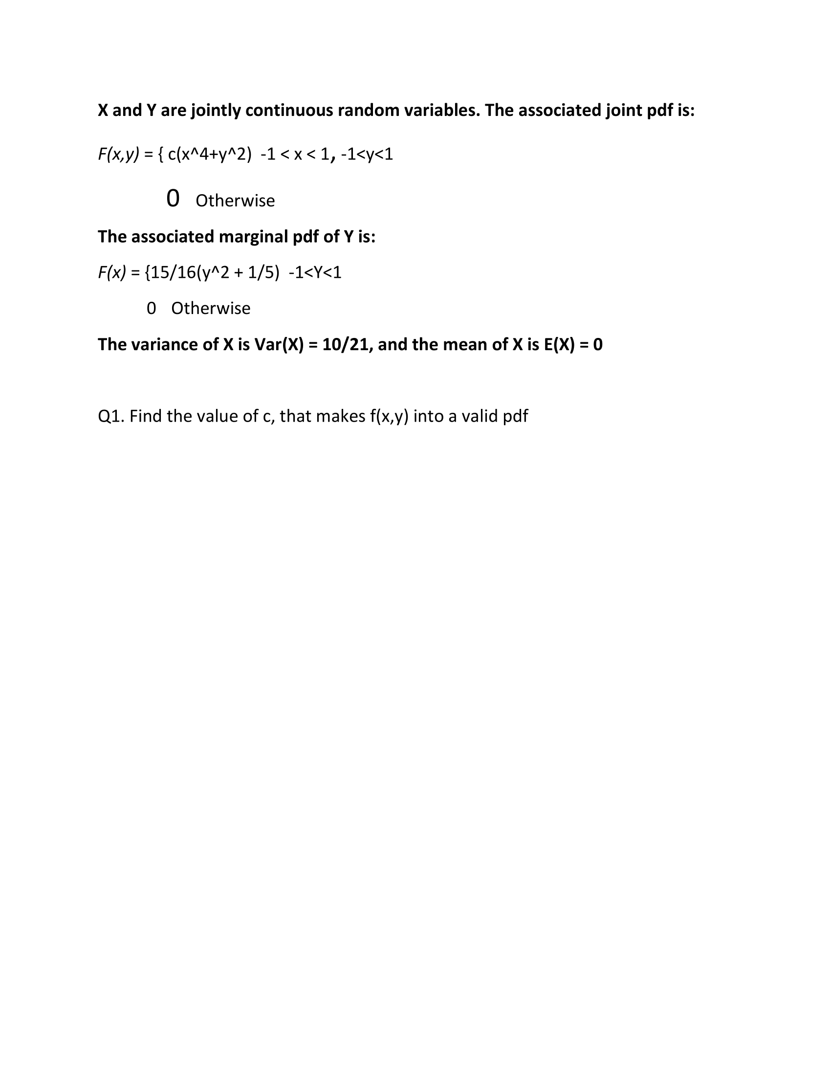 X and Y are jointly continuous random variables. The associated joint pdf