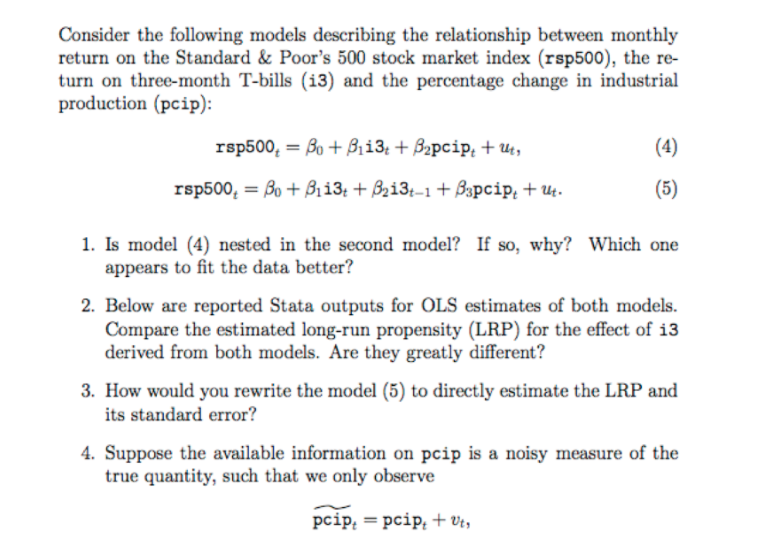 ,, Hi expert solve this Consider the following models describing the relationship