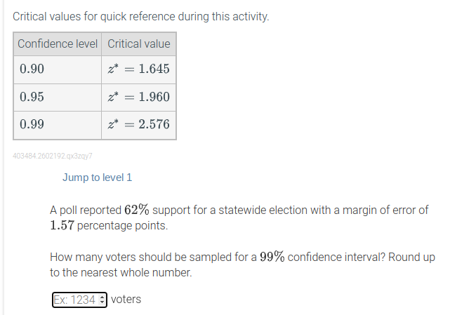 Critical values for quick reference during this activity. Confidence level |