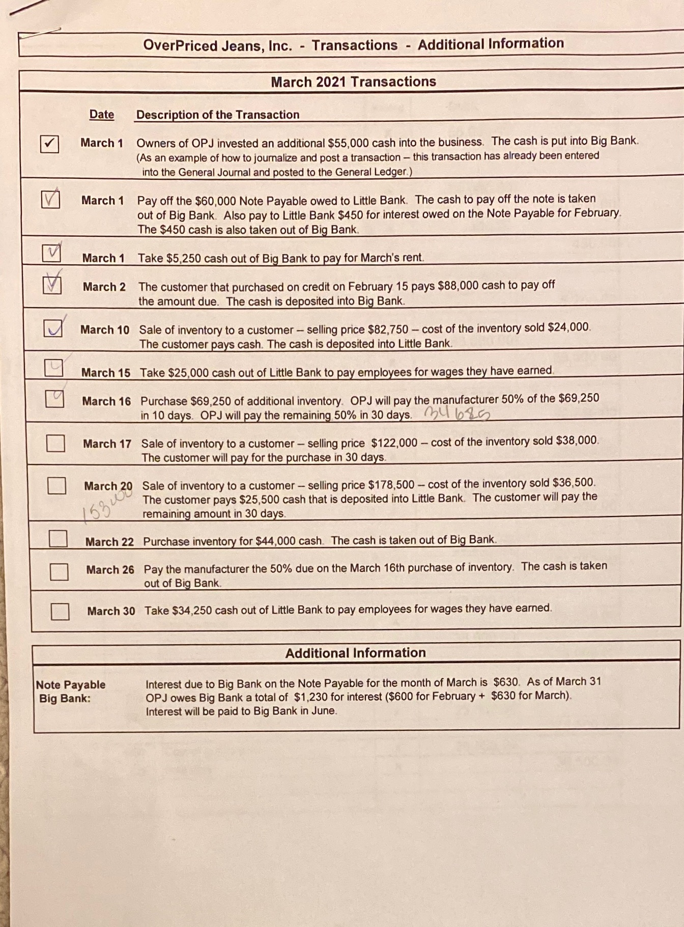 I need help creating a general journal on the below transaction information
