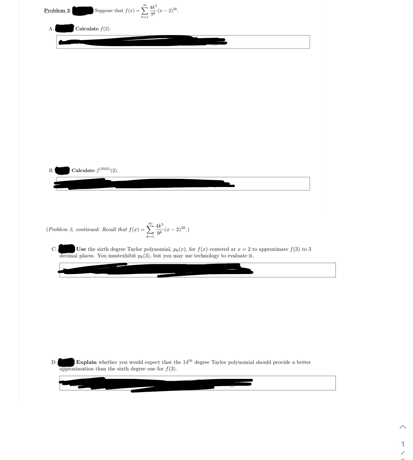 Problem 3: Suppose that f() = 42-5 9k (X - 2)