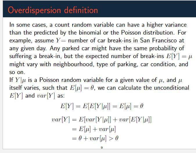  Overdispersion definition In some cases, a count random variable can have