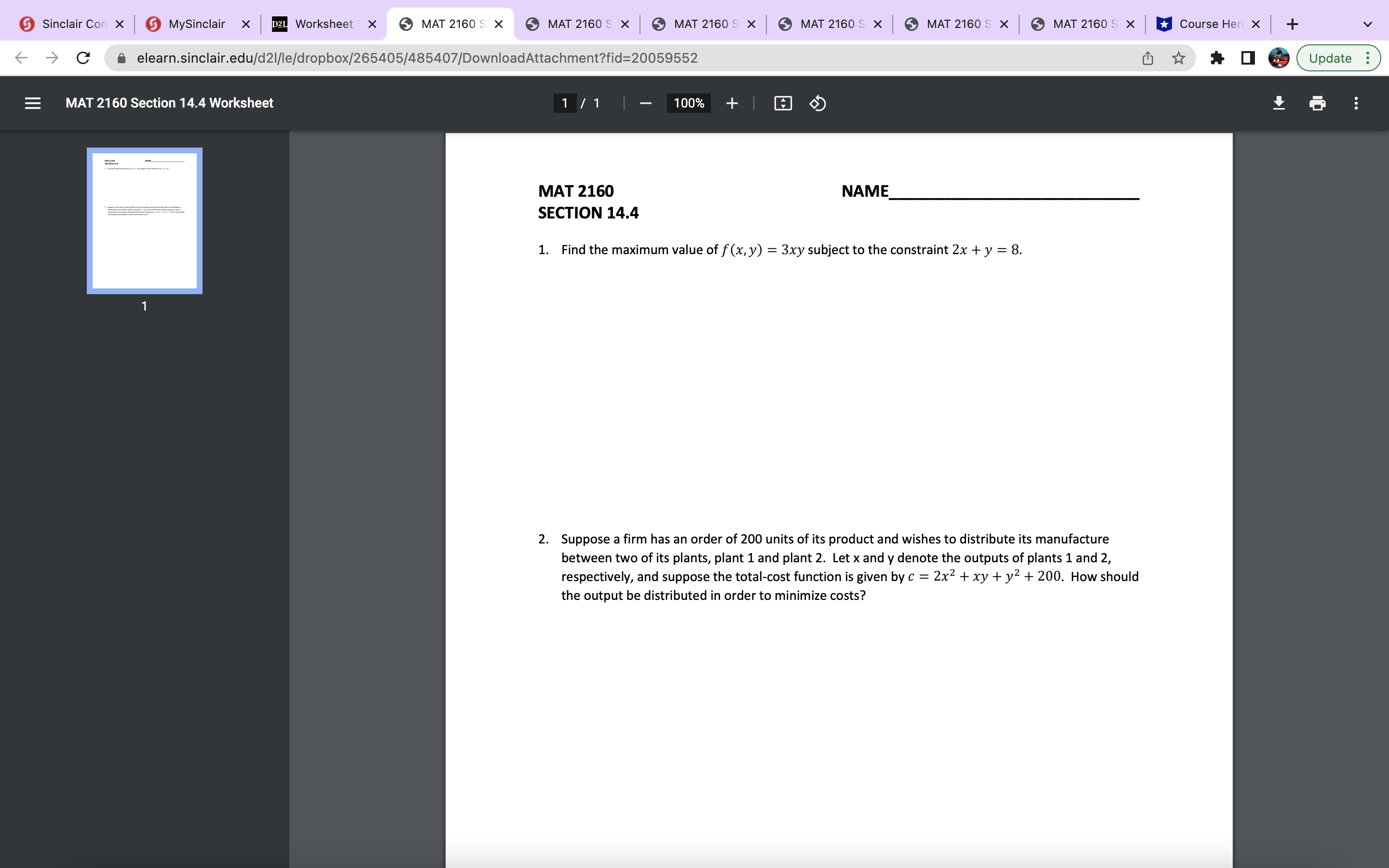  5 Sinclair Con X 5 MySinclair X D2L Worksheet 1 X