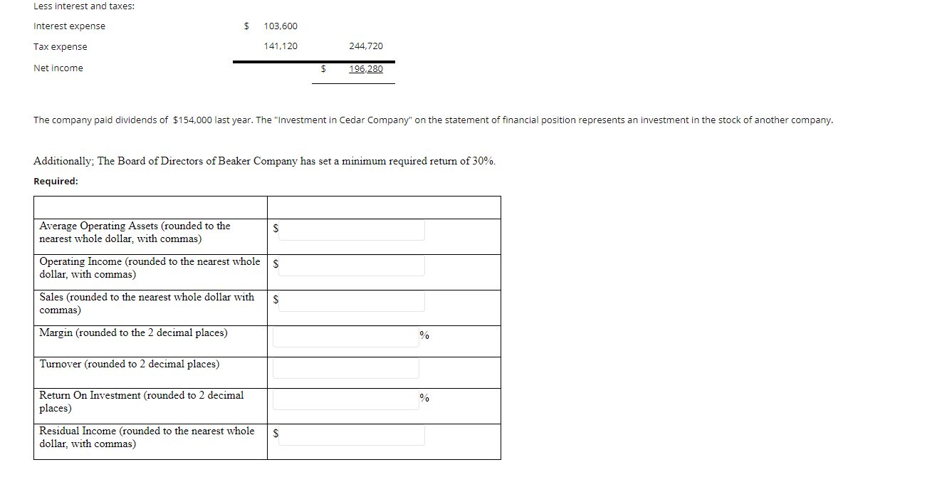 below: Beaker Company Statements of Financial Position Beginning Balance Ending Balance Assets: