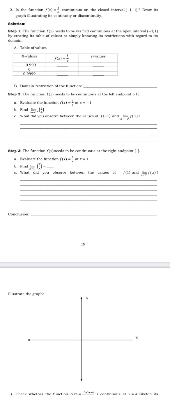  2. Is the function f(x) = = continuous on the closed