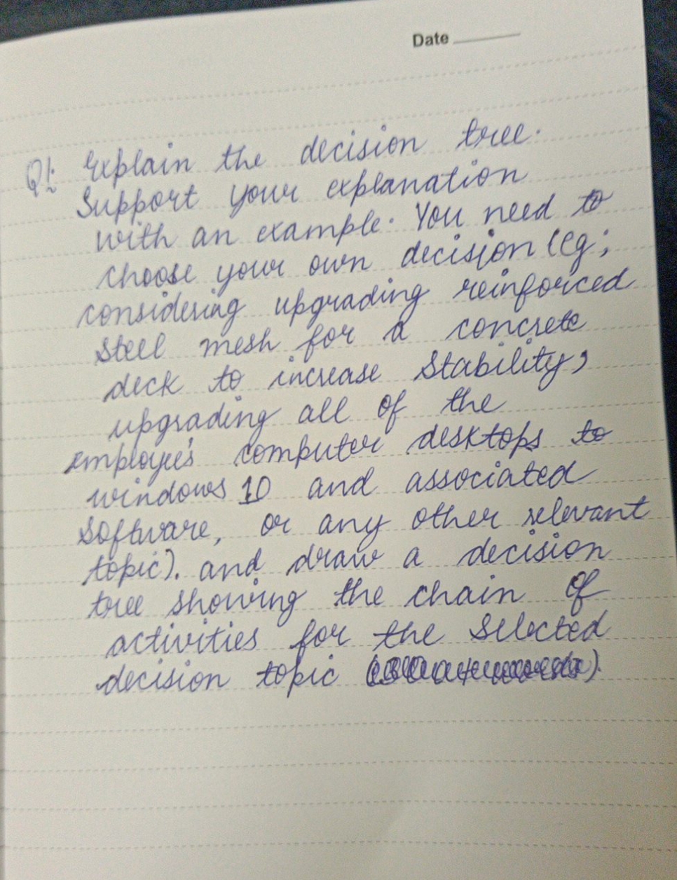 Please help me with this question. Thankyou Date 1 Explain the decision