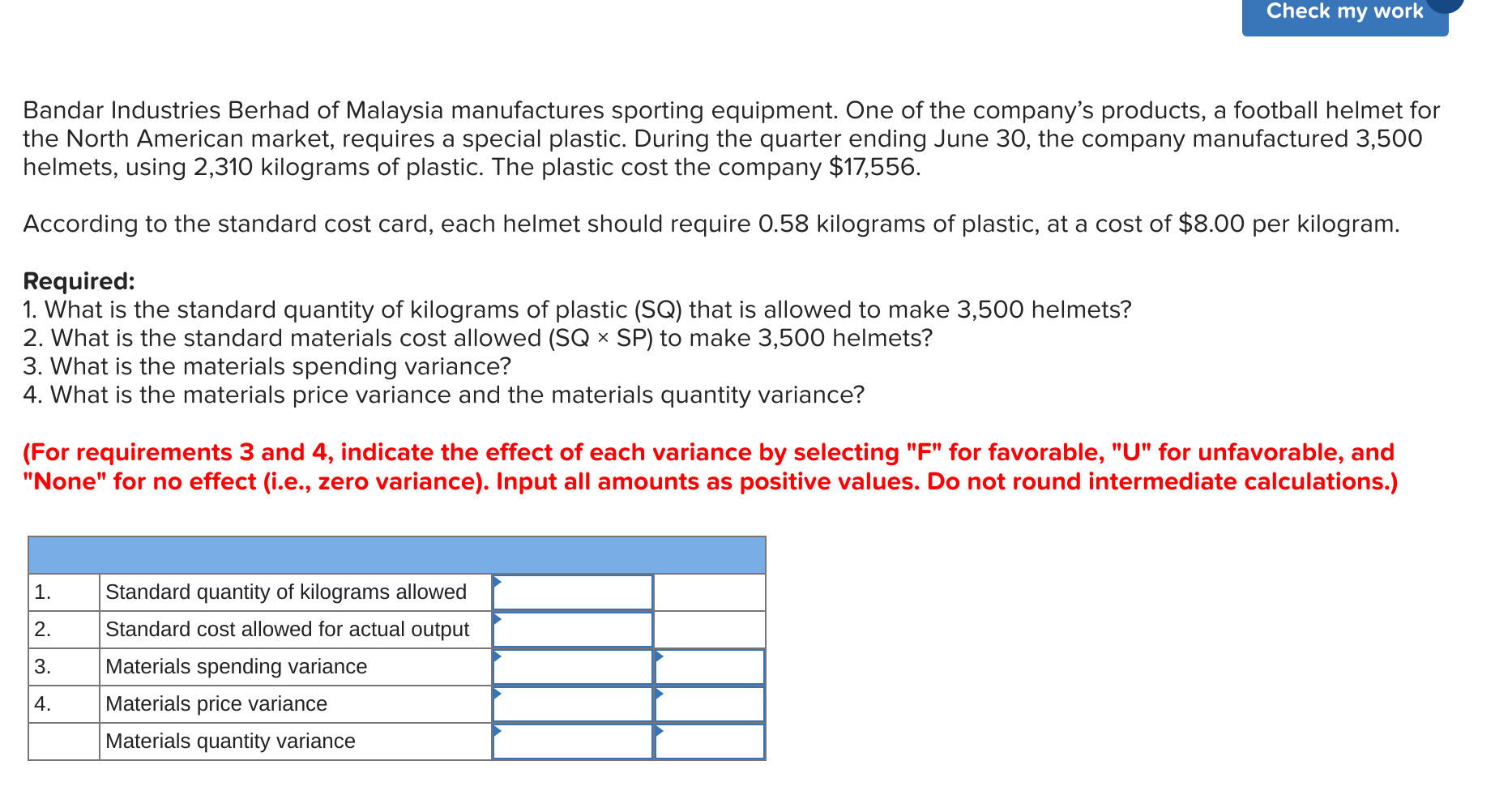 Need help putting this table together for the materials needed. Check my