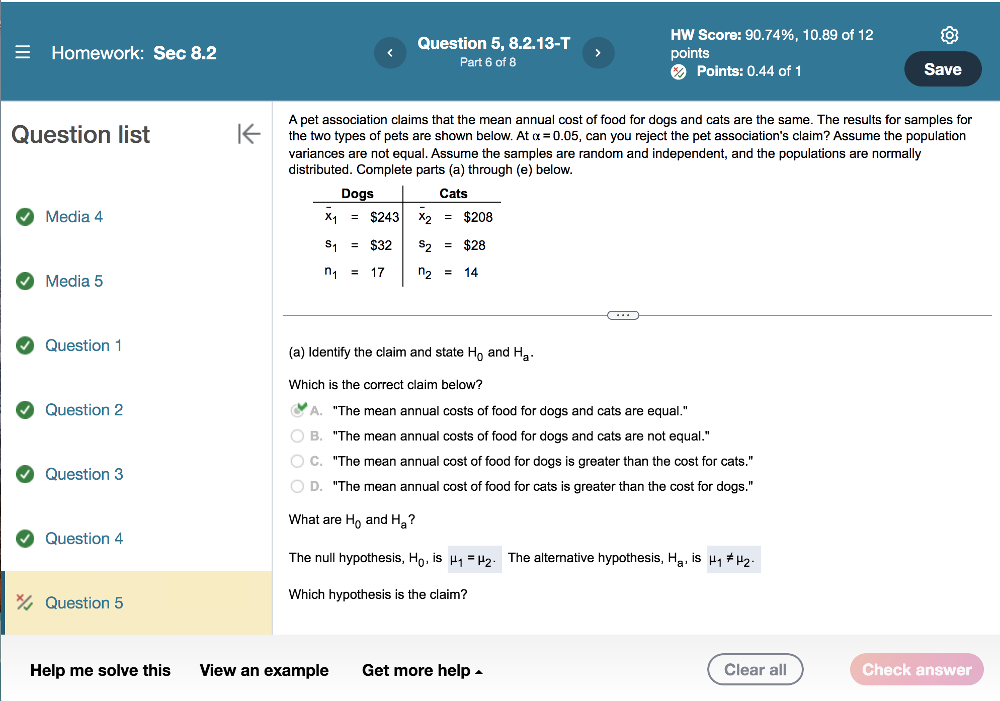 Please answer part c for both questions 5 and 6 Homework: Sec
