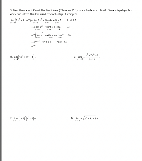 lecture(s)) 1. Explain the meaning of lim /(x)=7 in one sentence. 2.